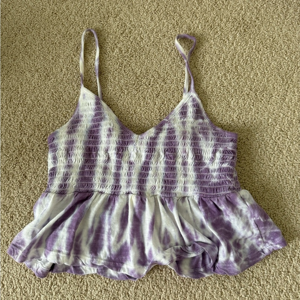 Purple and White Women's Smocked Top